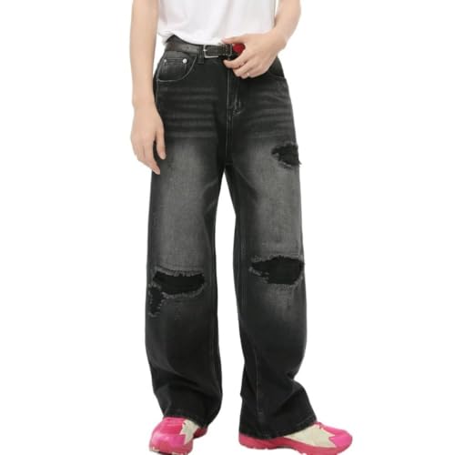 Men's Vintage Ripped Washed Y2k Hip Hop Baggy Distressed Straight Leg Denim Pants