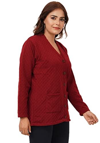Image of Women's Woolen V-Neck Cardigan - Heavy Daffodil Fabric Winter Wear Acropolly Yarn Cardigan for Women with Front Pockets