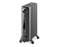 De'Longhi Radia S Electric Oil Column Heater TRRS0715E.G, 7 Fin Home Heater for Medium Rooms, Safety Thermostat, 24-Hour Timer, LED Display, 1500W, Grey