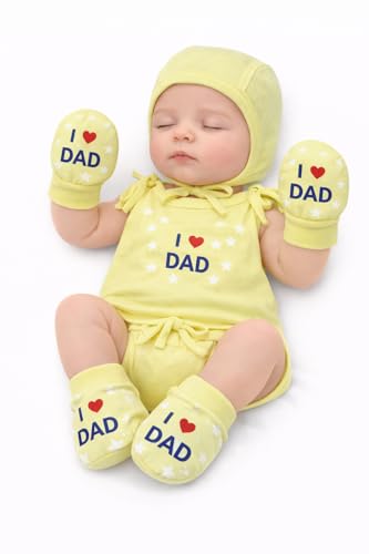 Image of Cuteably Newborn Baby Jhabla, Cap, Mittens, Booties, Nappy Combo Set, Soft & Breathable Cotton, Unisex, 0-3 Months