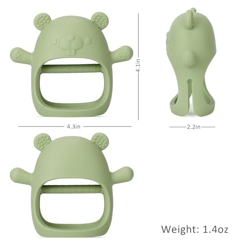 Image of PandaEar Silicone Baby Teething Toys| Baby Hand Teether Mitten for Sucking Needs| Chew Toys Hand Pacifier for Soothing Teething Pain Relief (Groundhog Green)