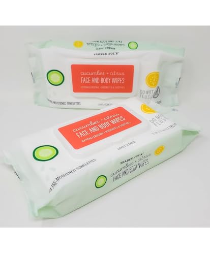 Trader Joe's Cucumber Citrus Face and Body Wipes, Hypoallergenic, Lightly Scented