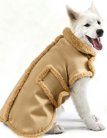 XUANQIFC Dog Winter Jacket, Warm Windproof Dog Coat Sweaters for Small Dogs, Thick Apparelf Fleece Coat for Medium Large Dog (Brown Large)