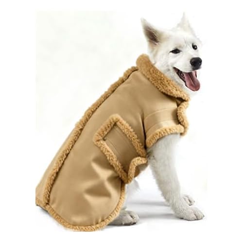Dog Winter Jacket, Warm Windproof Dog Coat Sweaters for Small Dogs, Thick Apparelf Fleece Coat for Medium Large Dog (Brown Large) brown Large(30.8lb-41.9lb)