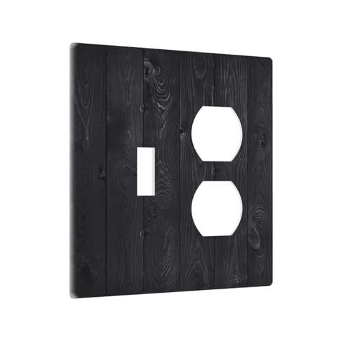 Decorative Outlet Covers Vintage Black Wood Plank Wooden Board 2 Gang Outlet Cover Wall Plate Single Toggle Duplex Light Switch Cover Plate Switch Plate Covers for Home Decor