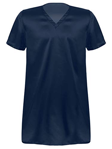 FEESHOW Sleepwear Mens Silk Satin Nightshirt Short Sleeve Pajamas Nightgown Night Shirts for Sleeping4