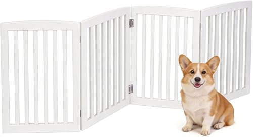 Pet Gate - 3-Panel Indoor Foldable Dog Fence for Stairs, Hallways, or Doorways - 150cm Retractable Wood Freestanding Dog Gates,Panel Playpen for Puppy/Cat//DogIndoor/Outdoor (white, 60 * 200cm)