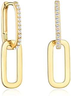 LILIE&WHITE Pave Cubic Zircon Convertible Link Earrings For Women 14K Gold Hoop Earrings For Women Paperclip Link Chain Jewelry Drop Dangle Earrings set for women Rectangle Earrings