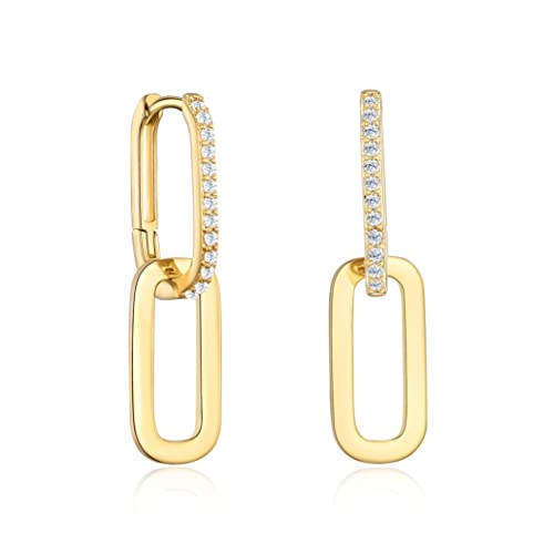 LILIE&WHITE Pave Cubic Zircon Convertible Link Earrings For Women 14K Gold Hoop Earrings For Women Paperclip Link Chain Jewelry Drop Dangle Earrings set for women Rectangle Earrings Link Chain Earrings Gold Earrings For Women