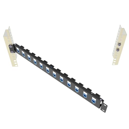 QiaoYoubang 1U Hinged 12-Port Blank Keystone Patch Panel, 19\" Metal Rackmount Housing Compatible with Cat 5, Cat5e, Cat6, Cat6a Keystones of Audio Video and Data (1U12H)