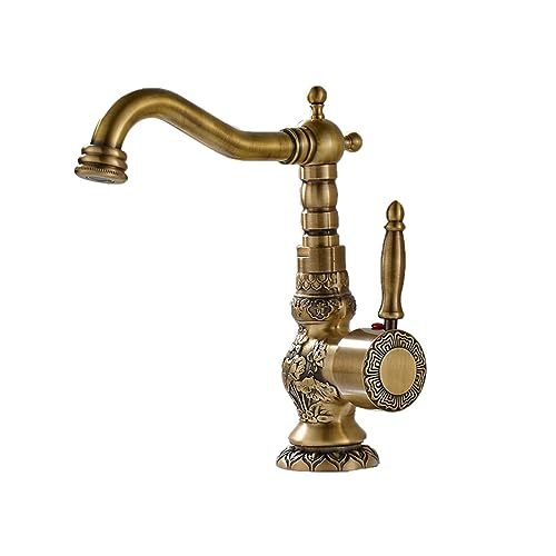 Robinet de bassin court en laiton antique mélangeur rétro pour eau chaude et froide