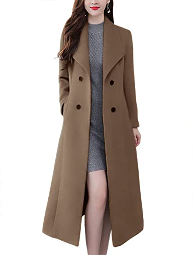 Image of chouyatou Women's Maxi Long Wool Blend Pea Coat Shawl Collar Double Breasted Winter Trench Coat Overcoat