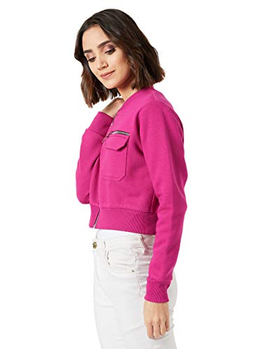 Image of Miss Chase Women's Pink Collared Full Sleeves Bomber Cropped Jacket