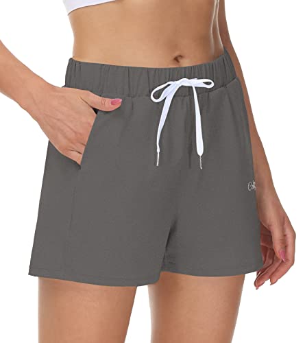 Cakulo Short de sport pour femme avec poches 7,6 cm, gris, Taille M Cover