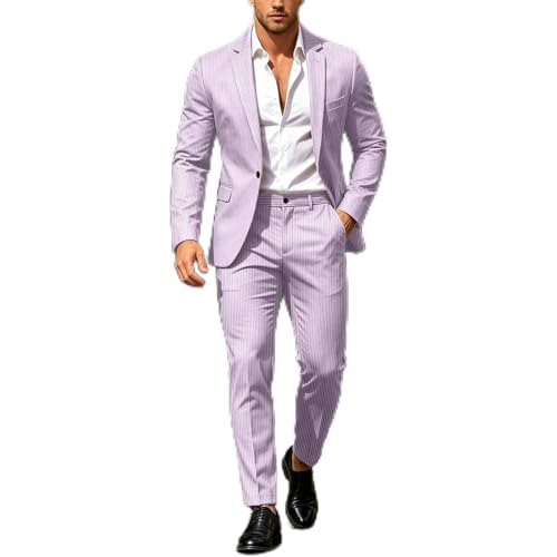 Traje de fiesta para hombre, de un solo color, a rayas, para graduación, boda, 2 piezas, chaqueta y pantalón, elegante traje de negocios, traje de ocio, traje deportivo para hombre, traje de boda, O
