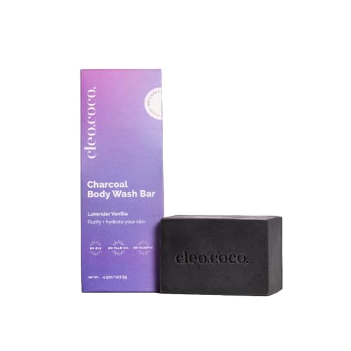 Cleo & Coco Charcoal Body Wash Bar - Activated Charcoal Face and Body Cleansing Soap Bar, Zero Waste Package, Aluminum Free, For All Skin Types Including Acne, Eczema, Psoriasis, Made in US (4.5oz)