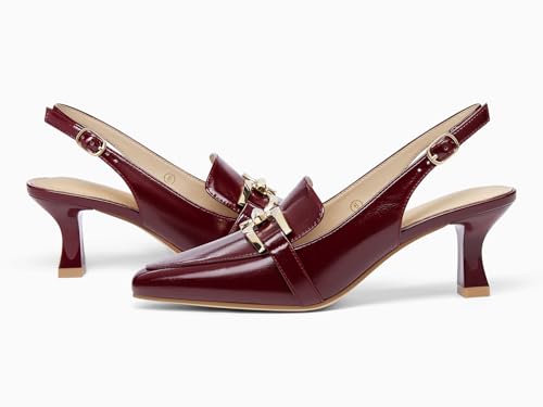 Image of Fashare Womens Slingback Heels Kitten Low Dress Shoes Closed Toe Metal Chain Elegant Work Pumps