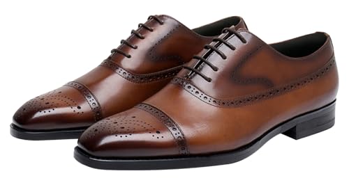 Mens Oxfords Dress Formal Shoes Genunie Leather Semi-Brogues Oxford Fashion Modern Business Casual Derby Prom Wedding Suit Shoes Tuxedo Shoes for Men