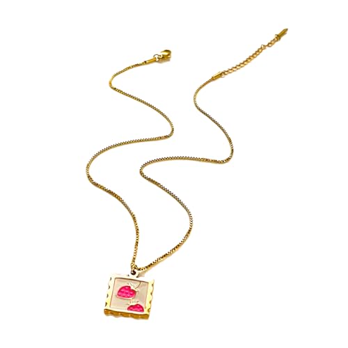 ZYKEJJDDAK エレガントなフルーツチャームネックレス 長さ調節可能 鎖骨チェーン スタイリッシュ 316L ステンレススチール ネックレス レディース, 3.9x2.73in, スチールチタン。, 宝石なし