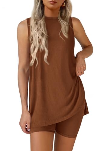 Image of PRETTYGARDEN 2 Piece Sets for Women 2026 Summer Matching Lounge Shorts Set Resort Airport Travel Loungewear Outfits Clothing