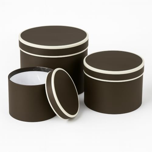 Image of Oasis Pack Of 3 Nesting Gift Boxes With Lids - Decorative Reusable Boxes For Flower Arrangements, Christmas & New Year Gifting, Party Favors - Round Brown
