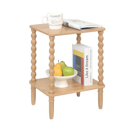 Fultyle Small End Table, Couch Side Table with 2-Tier Storage Shelf, Wood Coffee Table for Bedroom, Living Room, Small Spaces (Rustic Walnut)