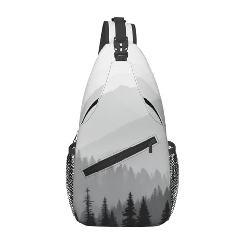 Riñonera cruzada con diseño de árboles de pino, bolsa de hombro, bolsa de viaje, senderismo, mochila para mujeres y hombres, Negro -, Talla única