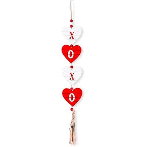 Valentine's Day Wooden Hanging Decor, Small Heart-Shaped Wooden Vertical Hanging Love Sign for Valentine's Day Wedding Party Office Home Decoration Cover