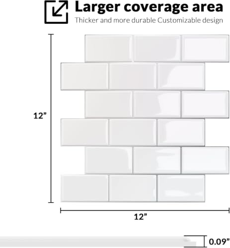 Peel and Stick BacksplashJoysticky 10-Sheet Peel and Stick Backsplash, 12" * 12" Laser Crystal Texture Stick on Tiles Backsplash for Kitchen & Bathroom，Thicker Design Peel and Stick Wall Tiles by Joysticky - Used condition - Image 3