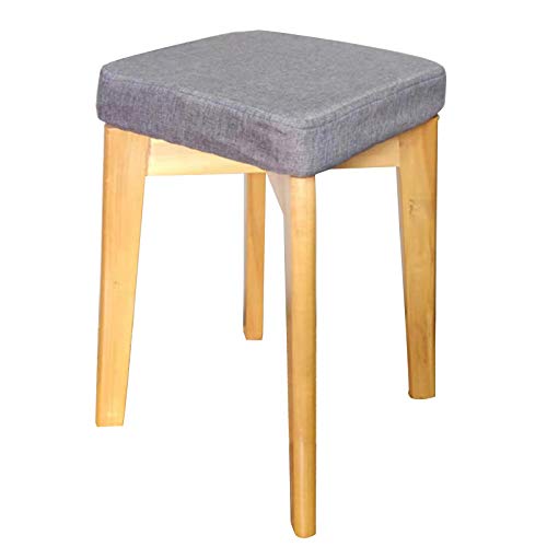 Taburete de tocador cuadrado con patas de madera y funda de lino 3