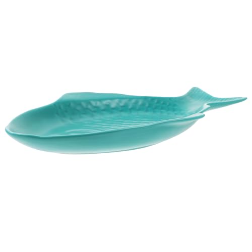 TOYANDONA Piatto Creativo in Ceramica a Forma di Pesce 28 Cm Verde Scuro, Piatto da Portata per Pesce e Conservazione Snack, Stoviglie per Ristorazione e Cena in Famiglia, Casa e Ristorante