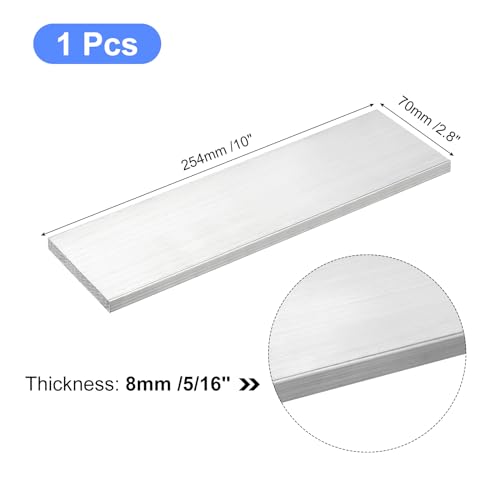 Image of uxcell Square Aluminum Flat Bar, 5 /16 inch Thick 2.8 inch Width 10 inch Length Square Aluminum Bar 6061 Aluminum Flat Plate, 8 x 70 x 254mm T6511 Solid New Mill Stock for Industrial Building