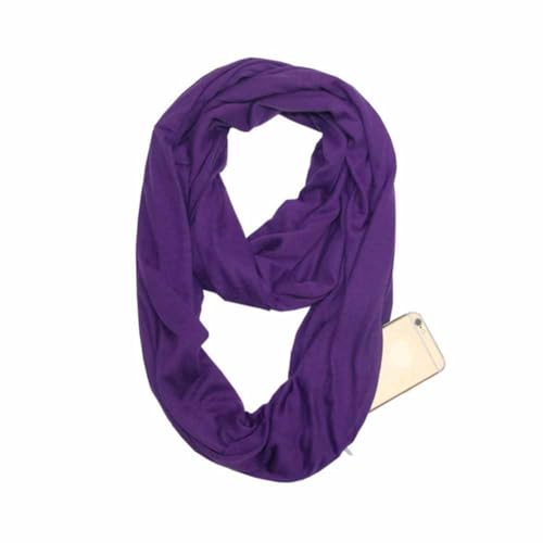 SHTGOI Bufanda de infinito de un solo color con bolsillo oculto con cremallera oculta, bufanda de viaje ligera, bufanda de círculo infinito, pañuelos de algodón, bufanda suave para mujeres y niñas,