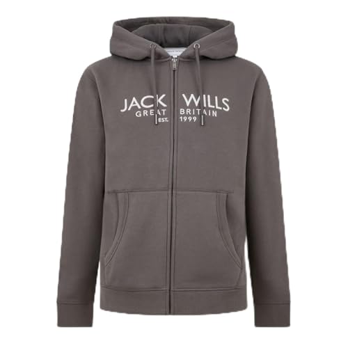 Jack Wills Mens Graphic Zip Hoodie Long Sleeve Cotton Slate M