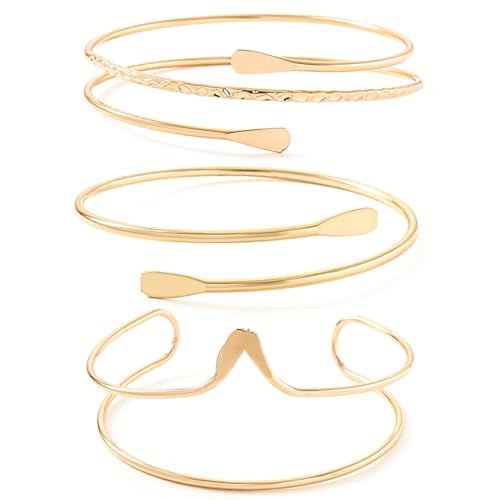 LuLiyLdJ 3 Pezzi Bracciale Donna Set Largo Aperti Regolabile Polsino Braccialetto a Spirale in Filo Oro Punk Bracciale
