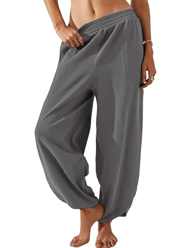 Image of Himosyber Women Cotton Pants Wide Leg Pants Casual Loose Baggy Elastic Waist Beach Palazzo Harem Pants