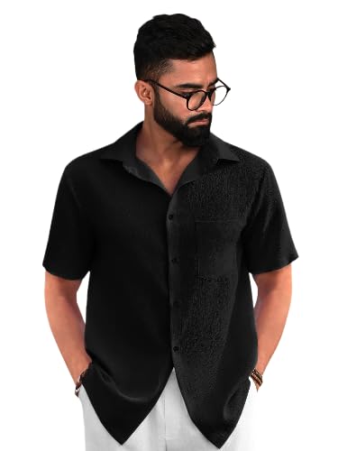 Image of Pinkmint Popcorn Shirt for Men ll Textured Shirts for Men ll Stylish Half Sleeve Shirt ll Goa Wear ll Regular Fit Shirt