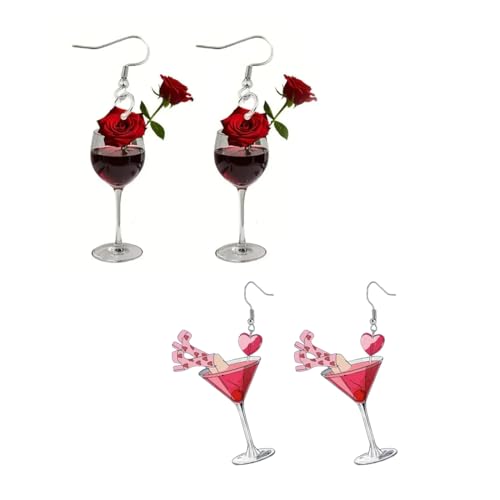 DOKRIN Pendientes para mujer,2 pares de pendientes colgantes de copa de vino tinto acrílica, regalos perfectos para mujeres y niñas.