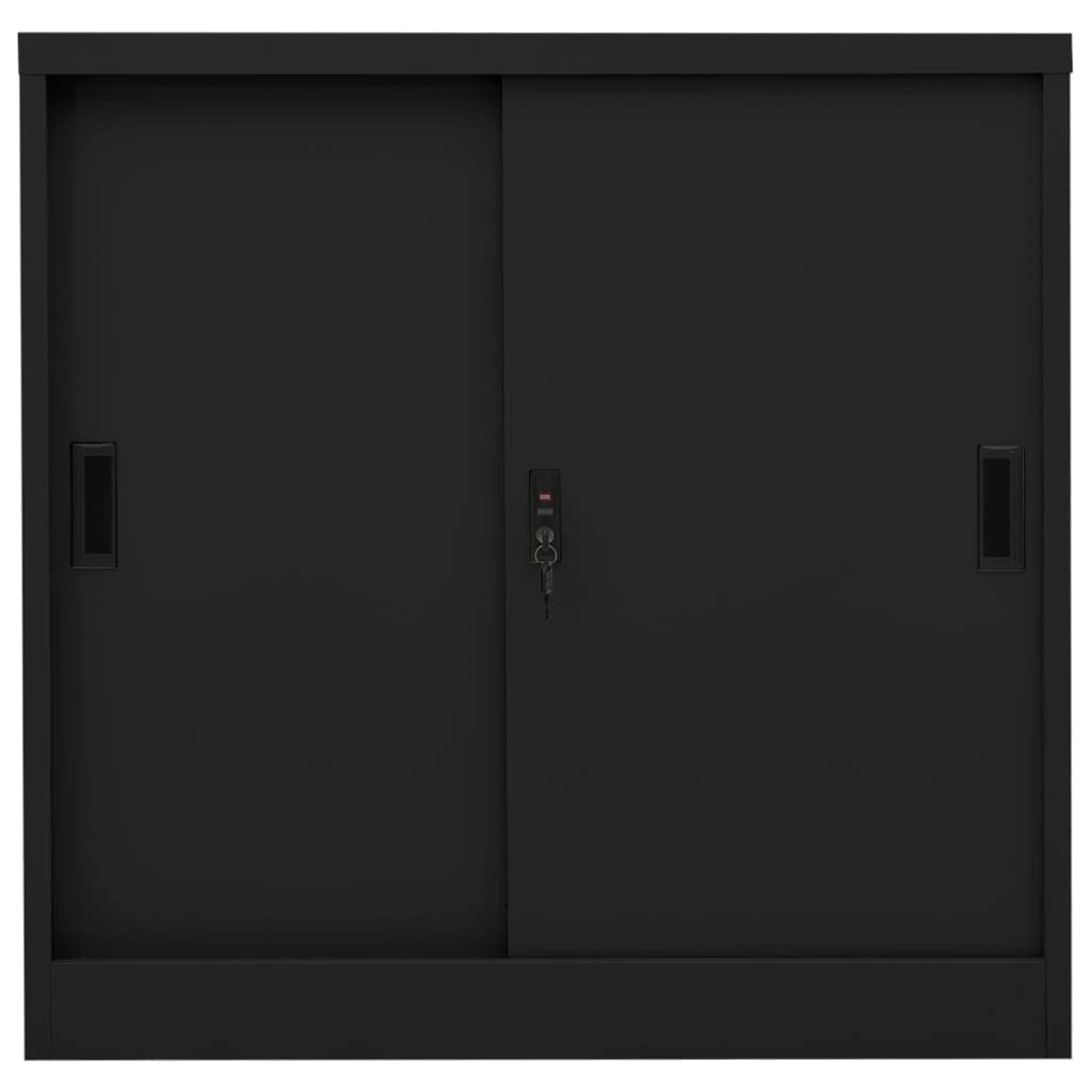 Armadio in Metallo Armadio per Ufficio Anta Scorrevole Armadio Ante Scorrevoli Mobili Ufficio Armadietti con Chiave Armadietto Multiuso in Acciaio Nero 90x40x90 cm