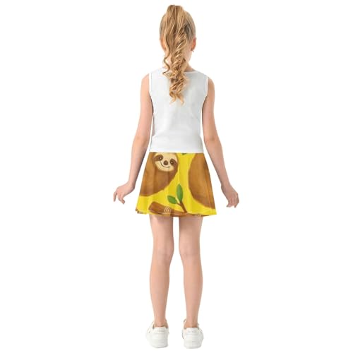 Joisal Cute Sloths Tree Branches Yellow Tennis Skirts Toddler Dance Athletic Shorts for Girls Skorts Flowy Skort 4t4