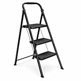 Escabeau 3 Marches Pliable   Marche Pied Antidérapant et Stable avec Poignée en Acier Robuste   Échelle de Bricolage Compacte pour Maison et Jardin   Charge 150 Kg