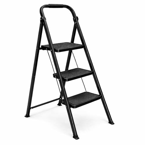 Escabeau 3 Marches Pliable - Marche Pied Antidérapant et Stable avec Poignée...