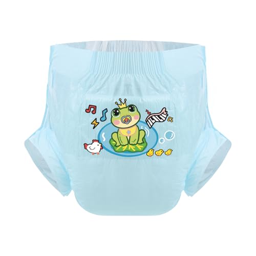 CutiePlusU Pañales para adultos 3 unidades, superficie seca, máxima absorción durante la noche, pañales desechables para incontinencia – Musician Frog Blue (L 95 – 120 cm)