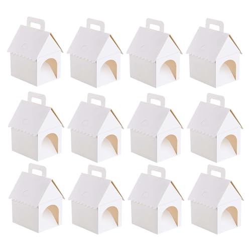 House Shaped Candy Box – 12 Pieces Gift Boxes with Handle, DIY Pet Adoption Party Supplies, Foldable Cardboard Treat Boxes for Cake, Toys, Crafts; Portable Puppy Themed Gift Box for Birthday, Wedding
