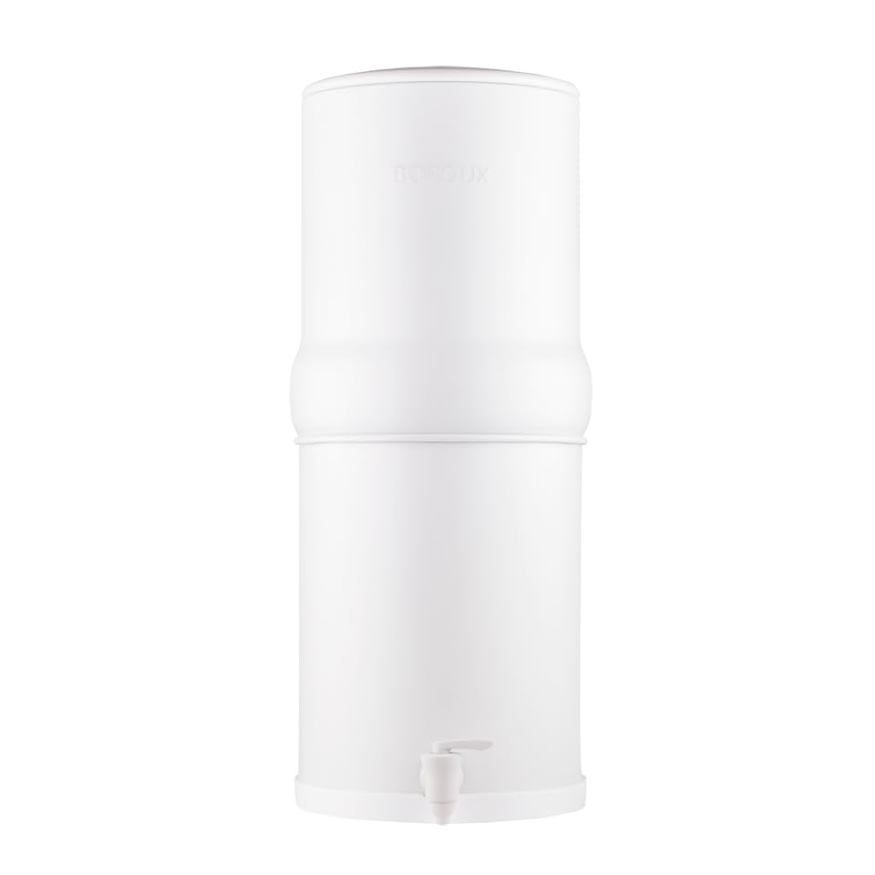 Boroux-Legacy-Gravity-Fed-Countertop-Stainless-Steel-Water-Filter-System-3-Gallons-with-2-Authentic-Black-Foundation-Filters-Matte-White