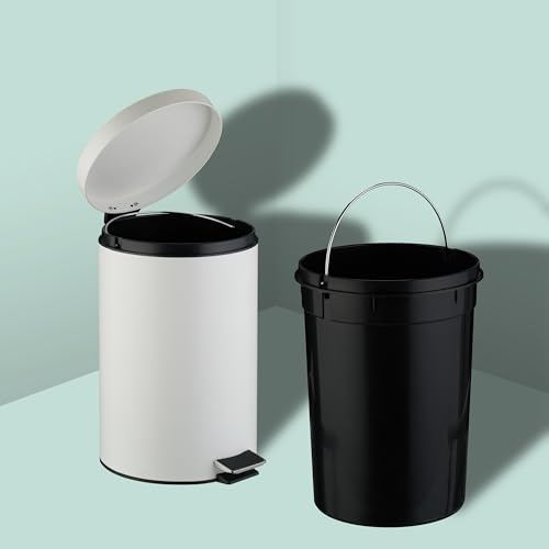 Image of Relaxdays Kitchen Bin 20 Litre with Lid Removable Inner Bucket Foot Pedal Matt Design Pedal Bin White