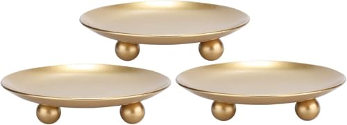 Image of Iron Plate Candle Holder, Gold, Decorative Iron Pillar Candle Holder, Set of 3,Candle Stand for Wax Candles