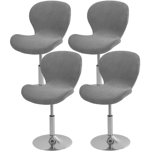 Image of Gollense Bar Stool Covers with Backs, Set of 4 Stretch Jacquard Barstool Seat Covers, Washable Swivel Pub Counter Height Chair Slipcover Protector for Home Kitchen Cafe (Velvet-Grey)