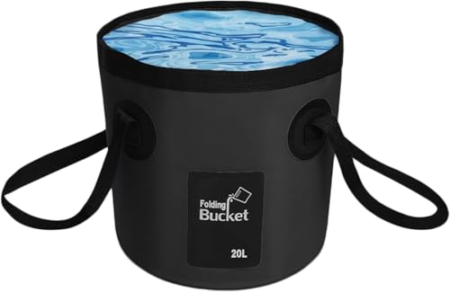 Eimer faltbar, angeleimer,Tragbarer Camping Eimer mit Griff, Ultraleichter Outdoor-Waschbecken-Angeleimer, Faltbarer Eimer zum Angeln, Camping, Wandern, Autowäsche und mehr (20L-Black)