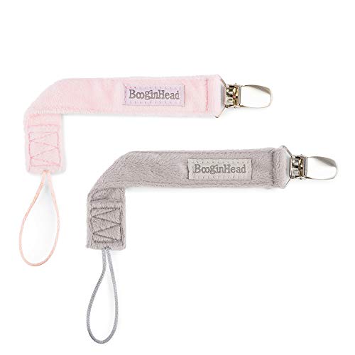 Image of Booginhead PaciGrip Luxe 2-Pack – Soft Luxurious Pacifier Clips, Universal Fit, Gentle on Clothes, Keeps Pacifiers Clean & Close, Ages 0-36 Months, Pink Soft